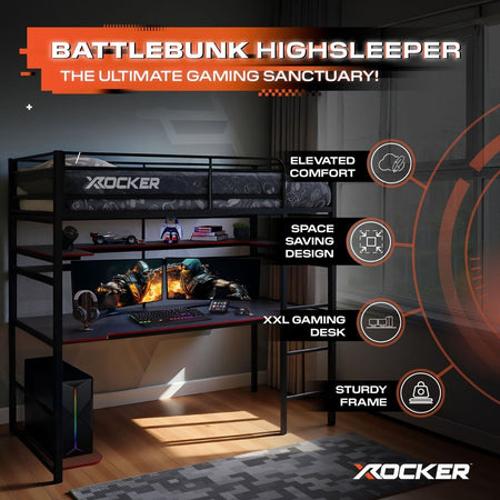 Battlebunk Gaming Hochbett mit XL-Schreibtisch - X Rocker EU