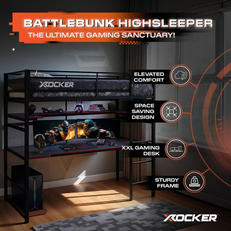 Battlebunk Gaming Hochbett mit XL-Schreibtisch - X Rocker EU