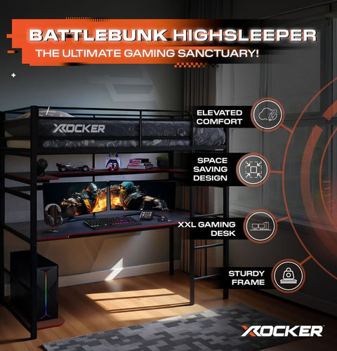 Battlebunk Gaming Hochbett mit XL-Schreibtisch - X Rocker EU