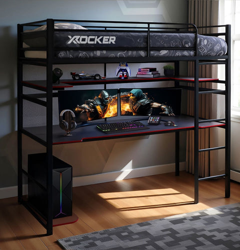 Battlebunk Gaming Hochbett mit XL-Schreibtisch