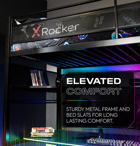 Battlebunk RGB LED Hochbett mit Schreibtisch - Schwarz