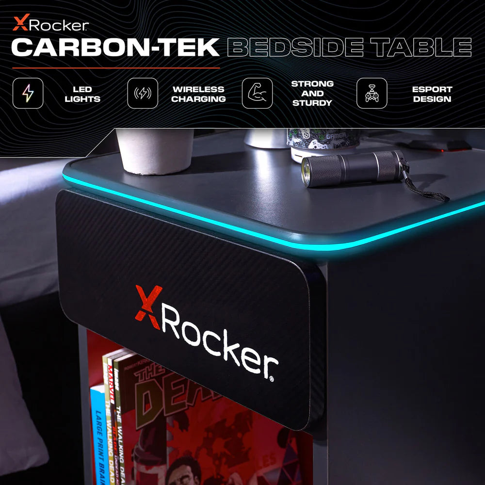 Carbon-Tek Nachttisch mit LED-Beleuchtung & Wireless Charging