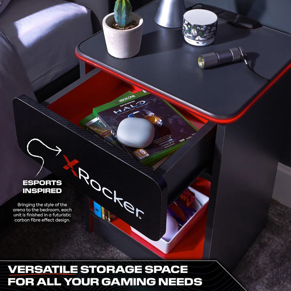 Carbon-Tek Nachttisch mit LED-Beleuchtung & Wireless Charging