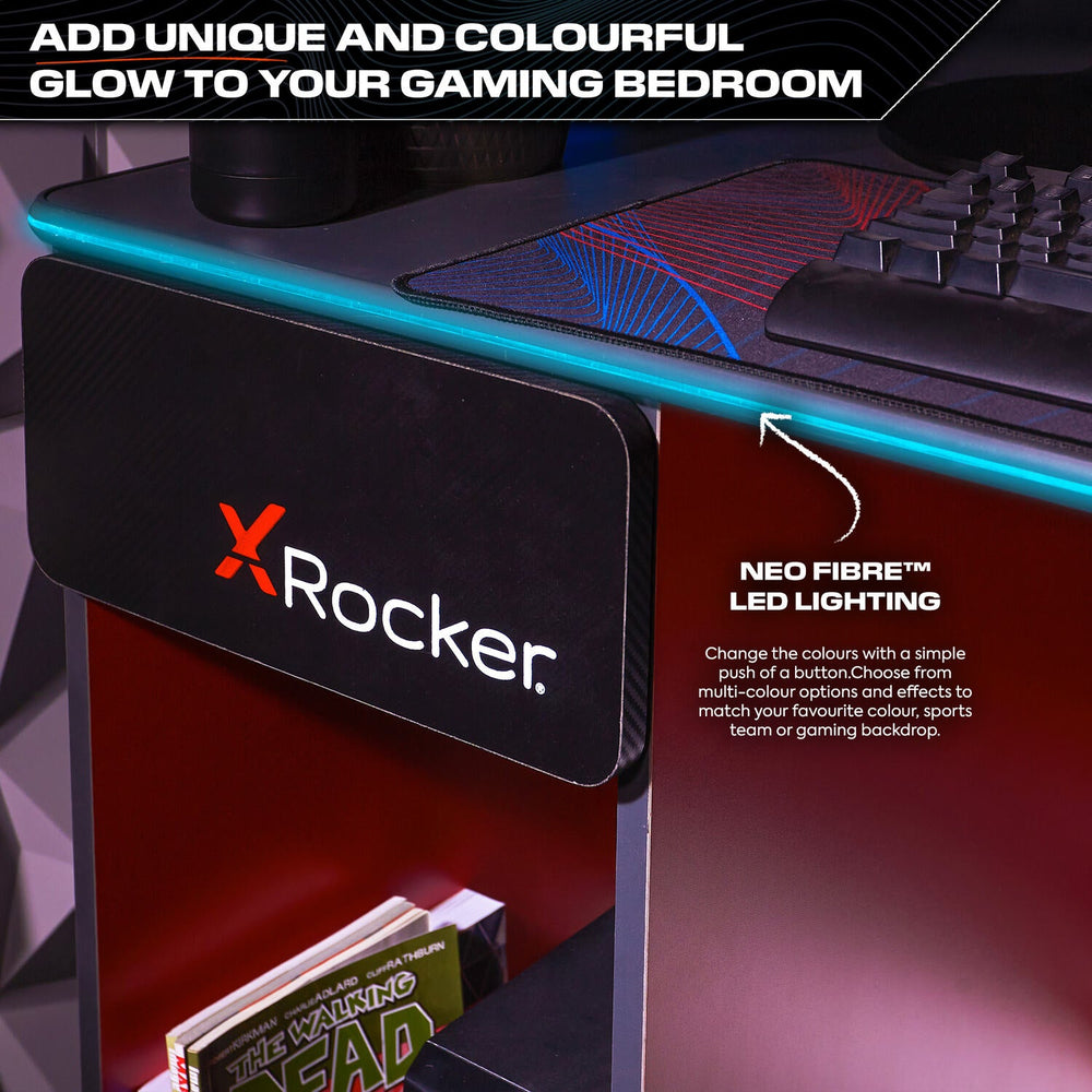 Carbon-Tek Gaming Schreibtisch mit LED-Beleuchtung & Wireless Charging - X Rocker EU