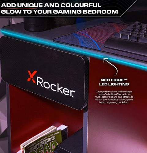 Carbon-Tek Gaming Schreibtisch mit LED-Beleuchtung & Wireless Charging - X Rocker EU