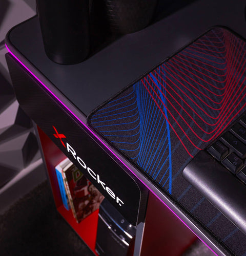 Carbon-Tek Gaming Schreibtisch mit LED-Beleuchtung & Wireless Charging - X Rocker EU