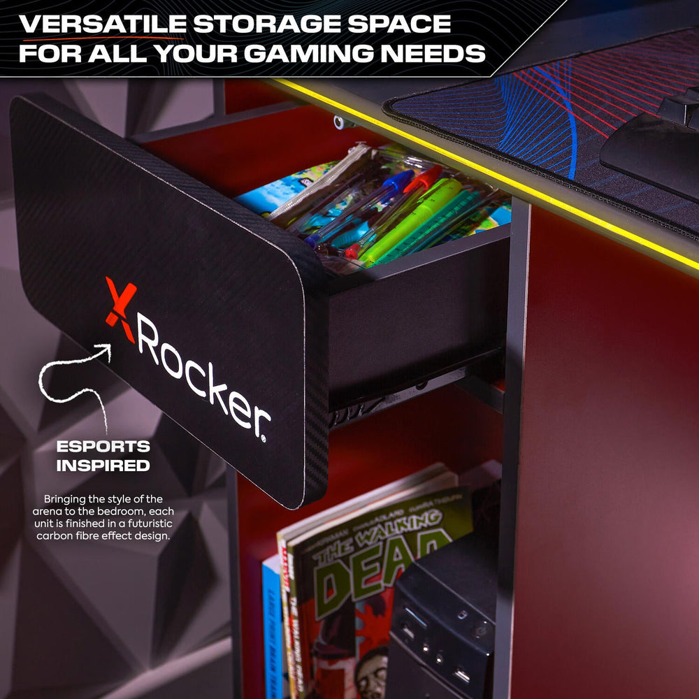 Carbon-Tek Gaming Schreibtisch mit LED-Beleuchtung & Wireless Charging - X Rocker EU