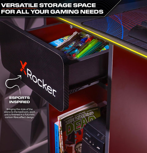 Carbon-Tek Gaming Schreibtisch mit LED-Beleuchtung & Wireless Charging - X Rocker EU