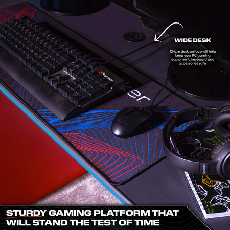 Carbon-Tek Gaming Schreibtisch mit LED-Beleuchtung & Wireless Charging - X Rocker EU