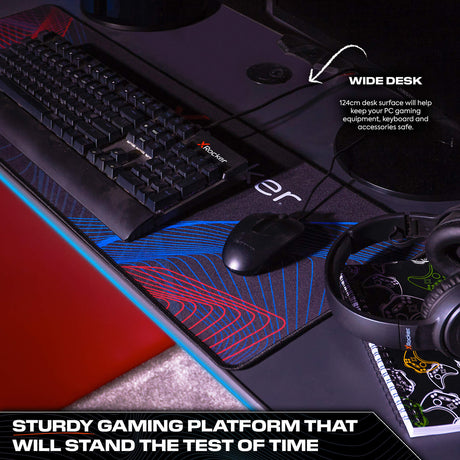 Carbon-Tek Gaming Schreibtisch mit LED-Beleuchtung & Wireless Charging - X Rocker EU