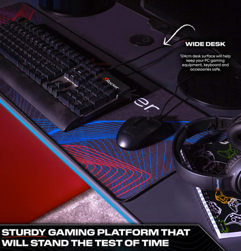 Carbon-Tek Gaming Schreibtisch mit LED-Beleuchtung & Wireless Charging - X Rocker EU