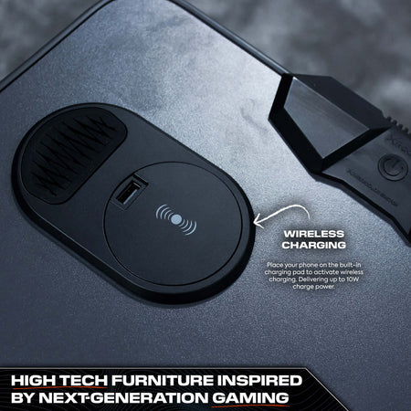 Carbon-Tek Gaming Schreibtisch mit LED-Beleuchtung & Wireless Charging - X Rocker EU