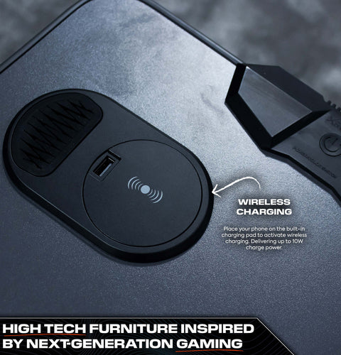 Carbon-Tek Gaming Schreibtisch mit LED-Beleuchtung & Wireless Charging - X Rocker EU
