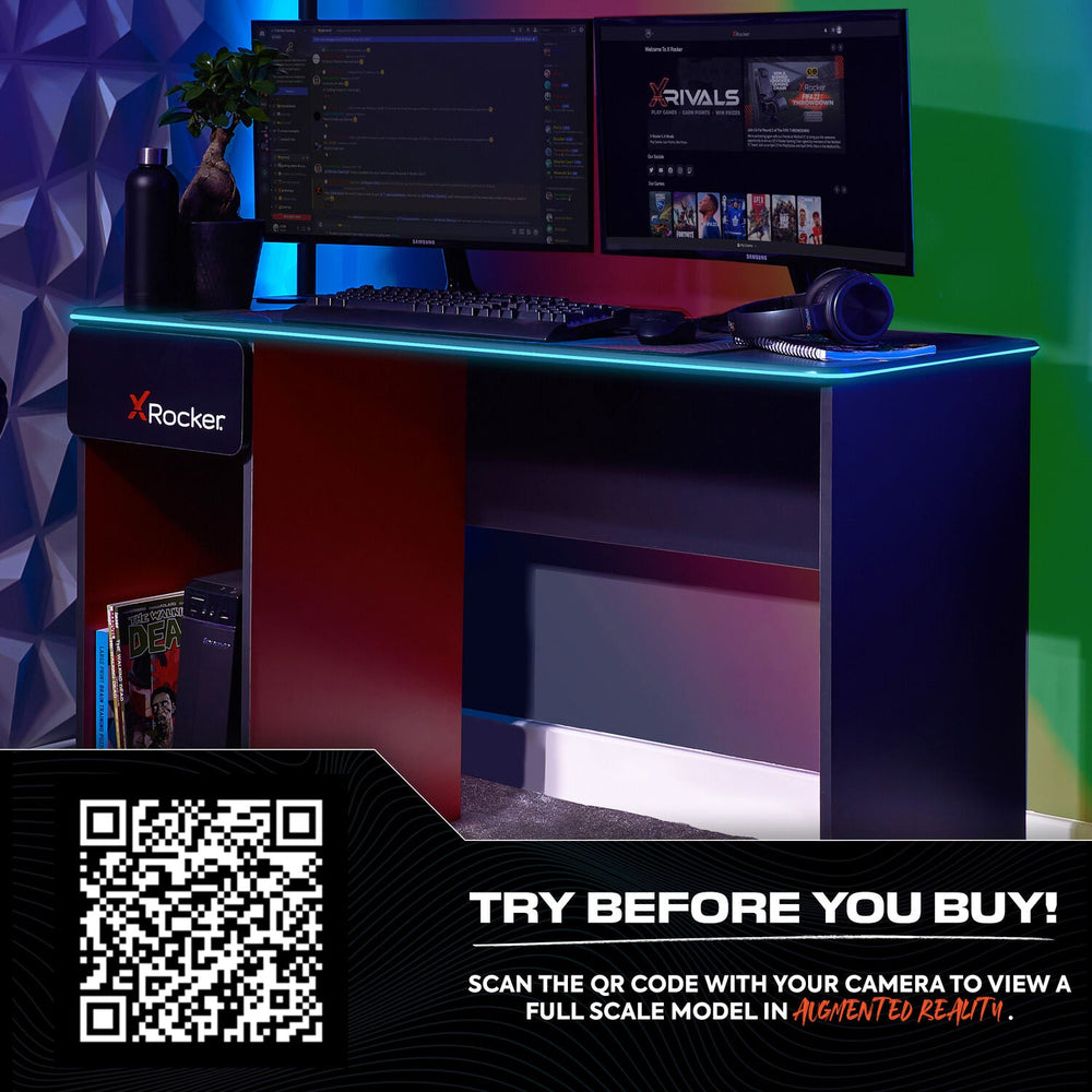 Carbon-Tek Gaming Schreibtisch mit LED-Beleuchtung & Wireless Charging - X Rocker EU