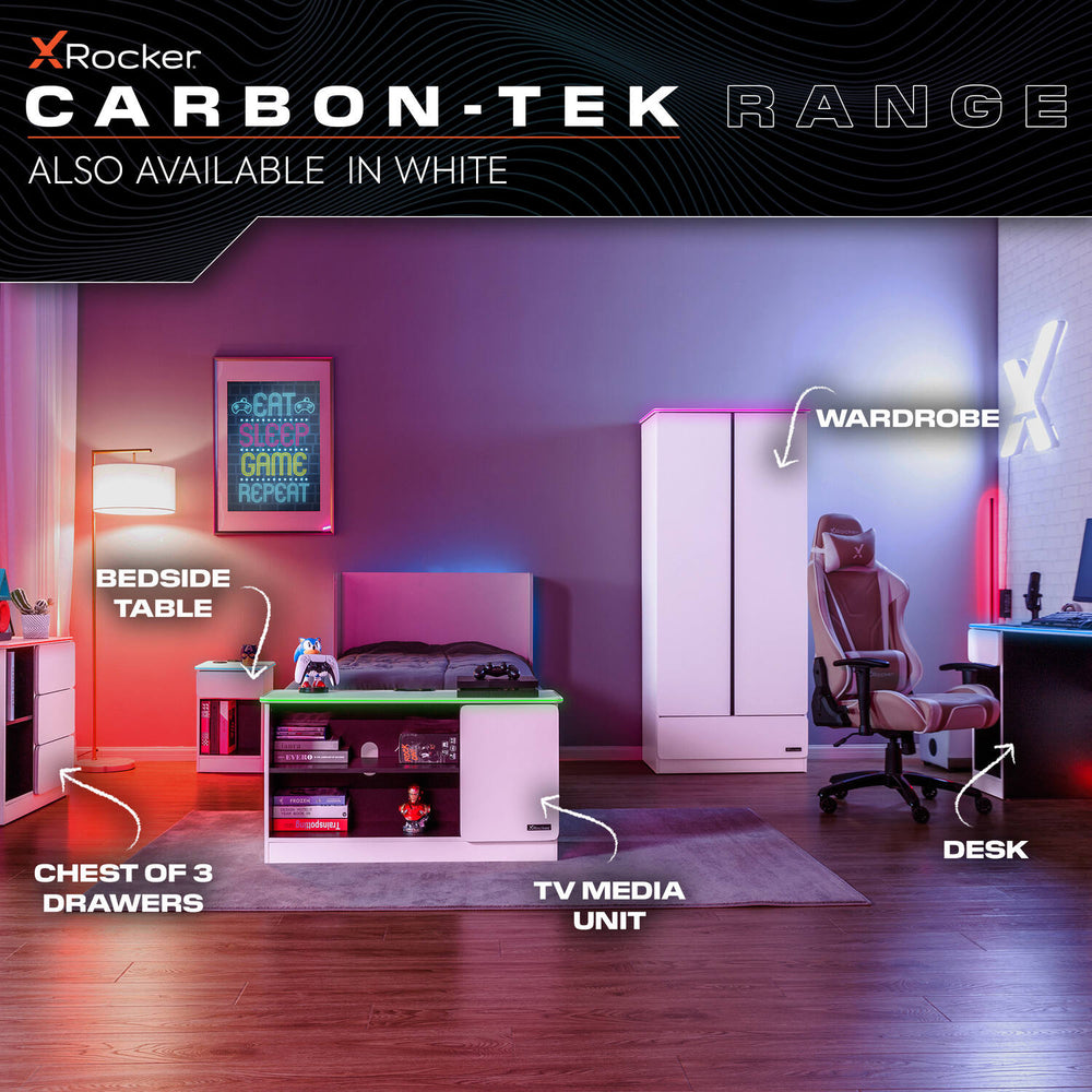 Carbon-Tek Gaming Schreibtisch mit LED-Beleuchtung & Wireless Charging - X Rocker EU