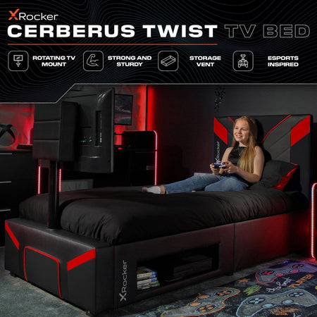 Cerberus Twist Einzel Gaming TV Bett – Carbon Rot