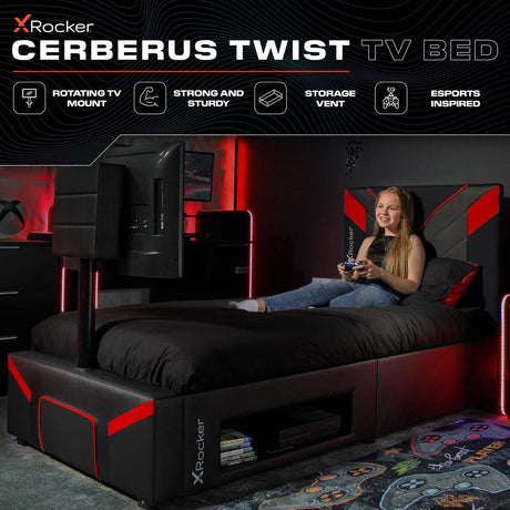 Cerberus Twist Einzel Gaming TV Bett – Carbon Rot