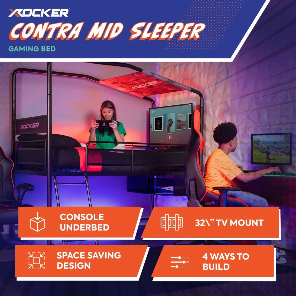 Contra - Gaming Etagenbett mit TV Halterung & 4 Aufbaumöglichkeiten