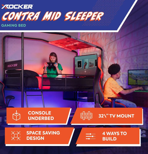 Contra - Gaming Etagenbett mit TV Halterung & 4 Aufbaumöglichkeiten