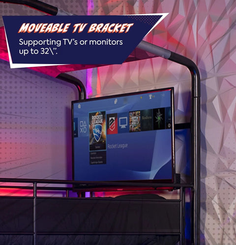 Contra - Gaming Etagenbett mit TV Halterung & 4 Aufbaumöglichkeiten