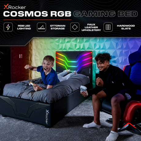 Cosmos RGB Ottoman Gaming Stauraumbett mit RGB-Beleuchtung für Kinder & Jugendliche - X Rocker EU