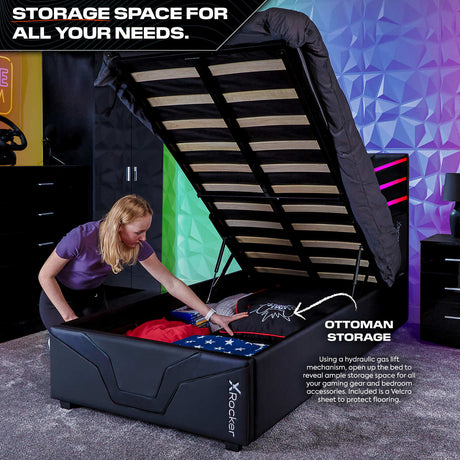 Cosmos LED Einzel Ottoman Gaming Bett für Kinder & Jugendliche – RGB-Beleuchtung