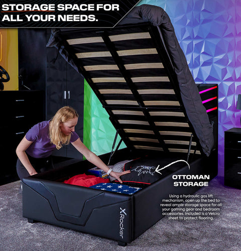 Cosmos LED Einzel Ottoman Gaming Bett für Kinder & Jugendliche – RGB-Beleuchtung