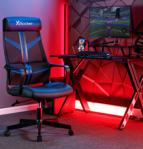 Helix Gaming Bürodrehstuhl mit Mesh Netzstoff Rückenlehne - Blau