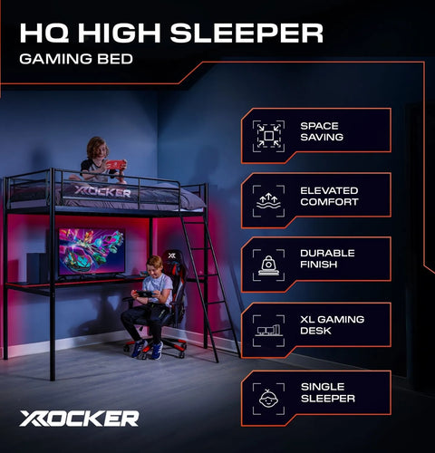 HQ Gaming Hochbett mit XL Schreibtisch & Leiter - X Rocker EU