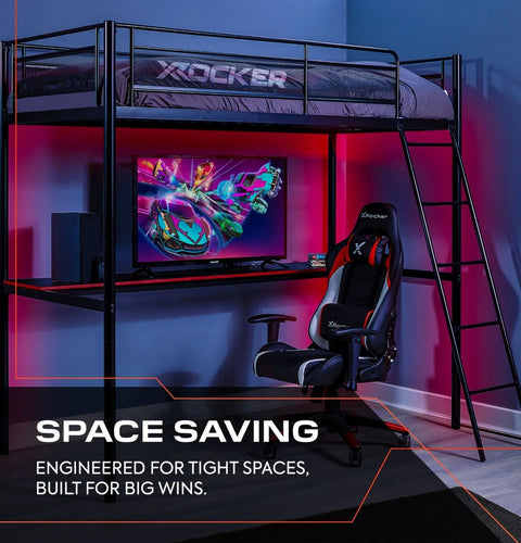 HQ Gaming Hochbett mit XL Schreibtisch & Leiter - X Rocker EU