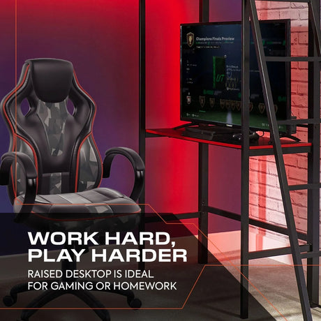 HQ Gaming Hochbett mit XL Schreibtisch & Leiter - X Rocker EU
