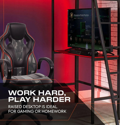 HQ Gaming Hochbett mit XL Schreibtisch & Leiter - X Rocker EU