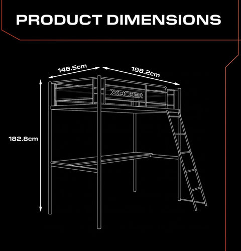 HQ Gaming Hochbett mit XL Schreibtisch & Leiter - X Rocker EU