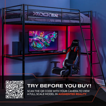 HQ Gaming Hochbett mit XL Schreibtisch & Leiter - X Rocker EU