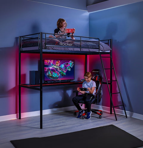 HQ Gaming Hochbett mit XL Schreibtisch & Leiter