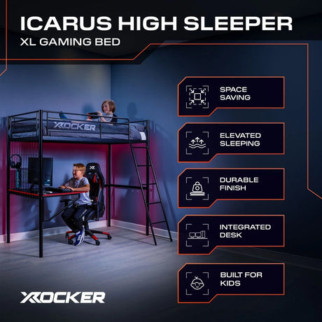 Icarus XL Gaming Hochbett mit Schreibtisch & Leiter - X Rocker EU