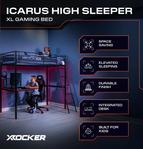 Icarus XL Gaming Hochbett mit Schreibtisch & Leiter - X Rocker EU