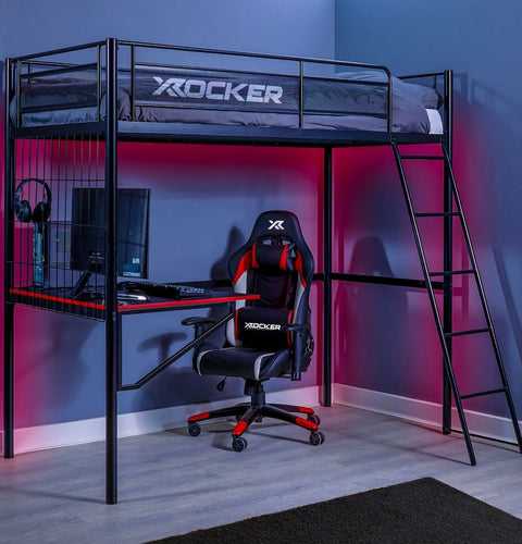 Icarus XL Gaming Hochbett mit Gaming Schreibtisch & Leiter