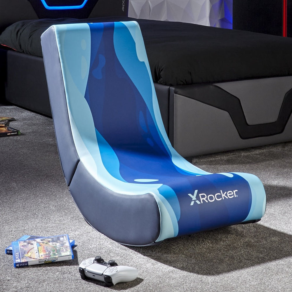 X rocker video rocker lava | zložljiv gaming bodensessel za otroke in mladino | udoben talni gaming stol | moder | gaming stol 1 X rocker video rocker lava blau gaming bodensessel moder pogled na stol v gaming sobi