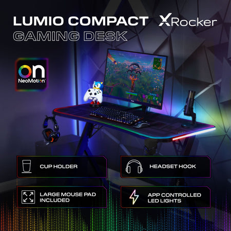 Lumio Compact RGB Gaming Schreibtisch mit Beleuchtung & App-Steuerung - X Rocker EU