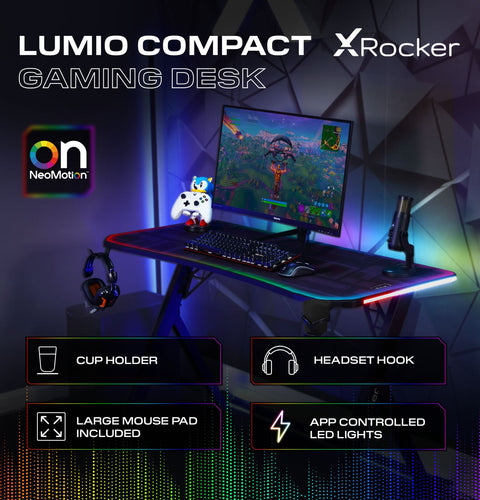 Lumio Compact RGB Gaming Schreibtisch mit Beleuchtung & App-Steuerung - X Rocker EU