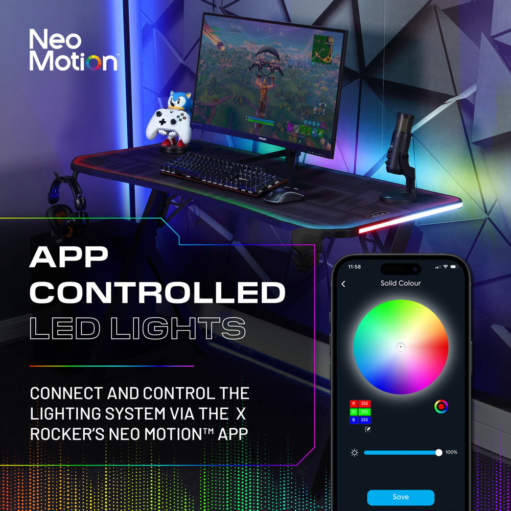 Lumio Compact RGB Gaming Schreibtisch mit Beleuchtung & App-Steuerung - X Rocker EU