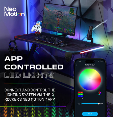 Lumio Compact RGB Gaming Schreibtisch mit Beleuchtung & App-Steuerung - X Rocker EU
