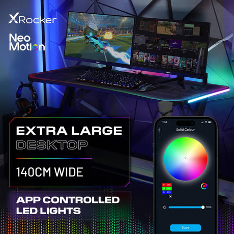 Lumio XL 140cm RGB Gaming Schreibtisch mit Beleuchtung & App-Steuerung
