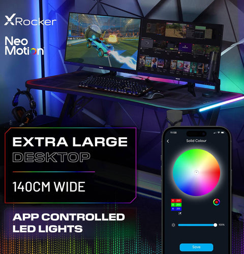 Lumio XL 140cm RGB Gaming Schreibtisch mit Beleuchtung & App-Steuerung
