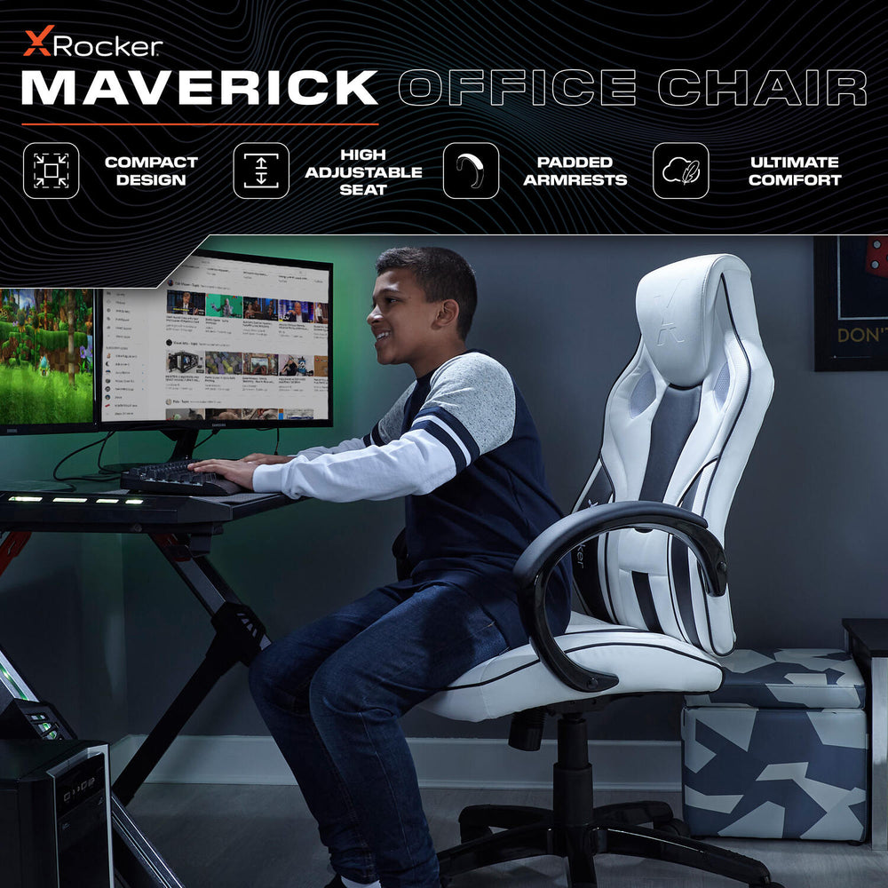 Maverick Gaming Bürostuhl für Teenager - Weiß/Schwarz - X Rocker EU