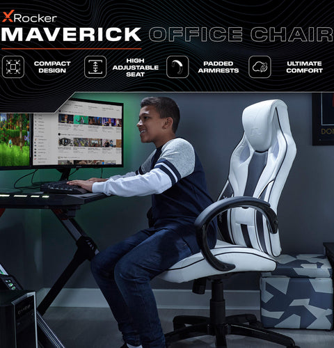 Maverick Gaming Bürostuhl für Teenager - Weiß/Schwarz - X Rocker EU