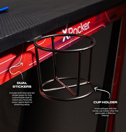 Ocelot Aluminium Carbon Gaming Tisch mit Stickern in Rot & Blau - X Rocker EU