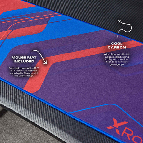 Ocelot Aluminium Carbon Gaming Tisch mit Stickern in Rot & Blau - X Rocker EU