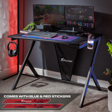 Ocelot 115 cm Gaming Schreibtisch mit Kostenlosem Mousepad und Rot / Blau Sticker